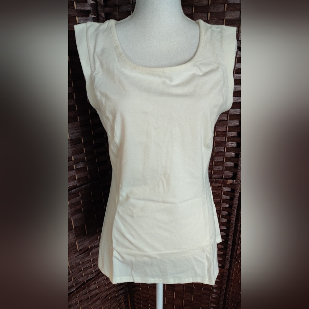 Kathleen Kirkwood Swing Cami Sheer Georgette Back Peplum Pleated Tank Top‎ Ivory